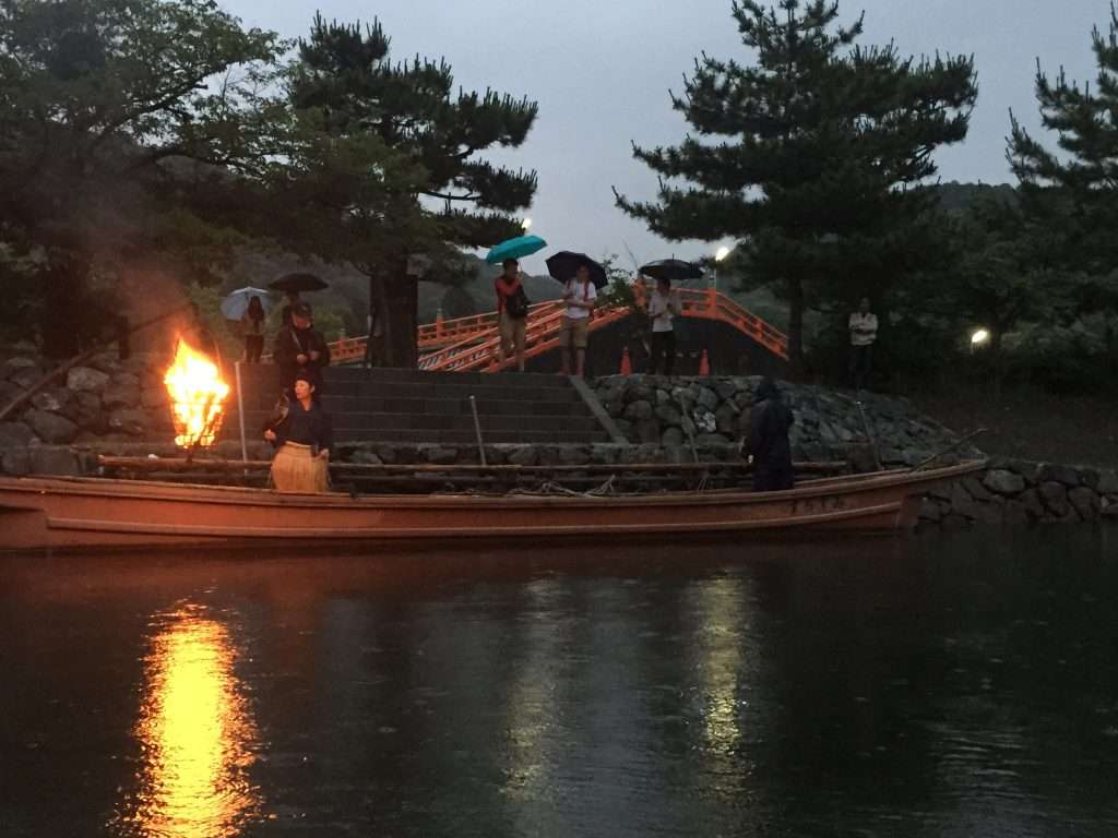 Cormorant fishing boat at night