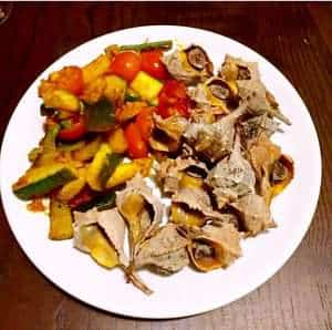 Snail dish with roasted vegetables