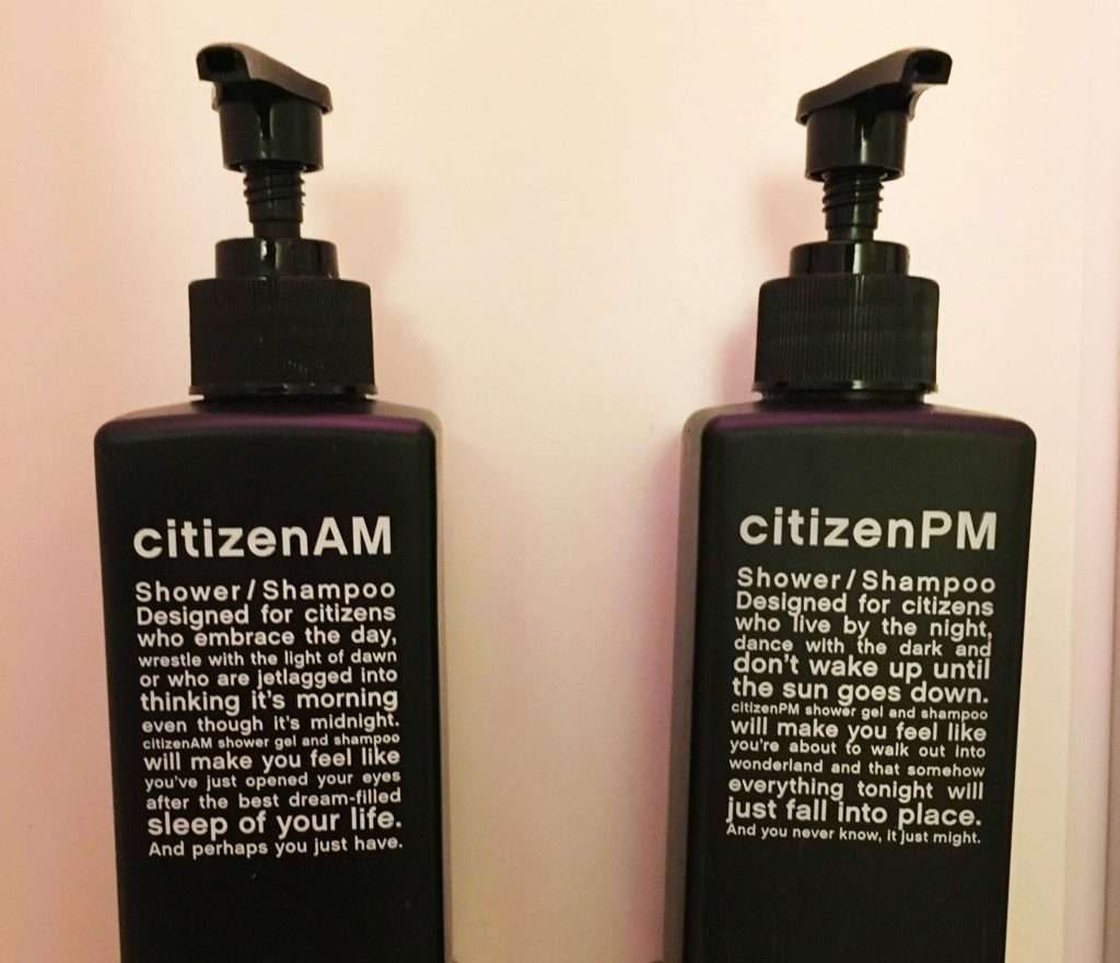 CitizenM hotel Glasgow AM and PM shower gels