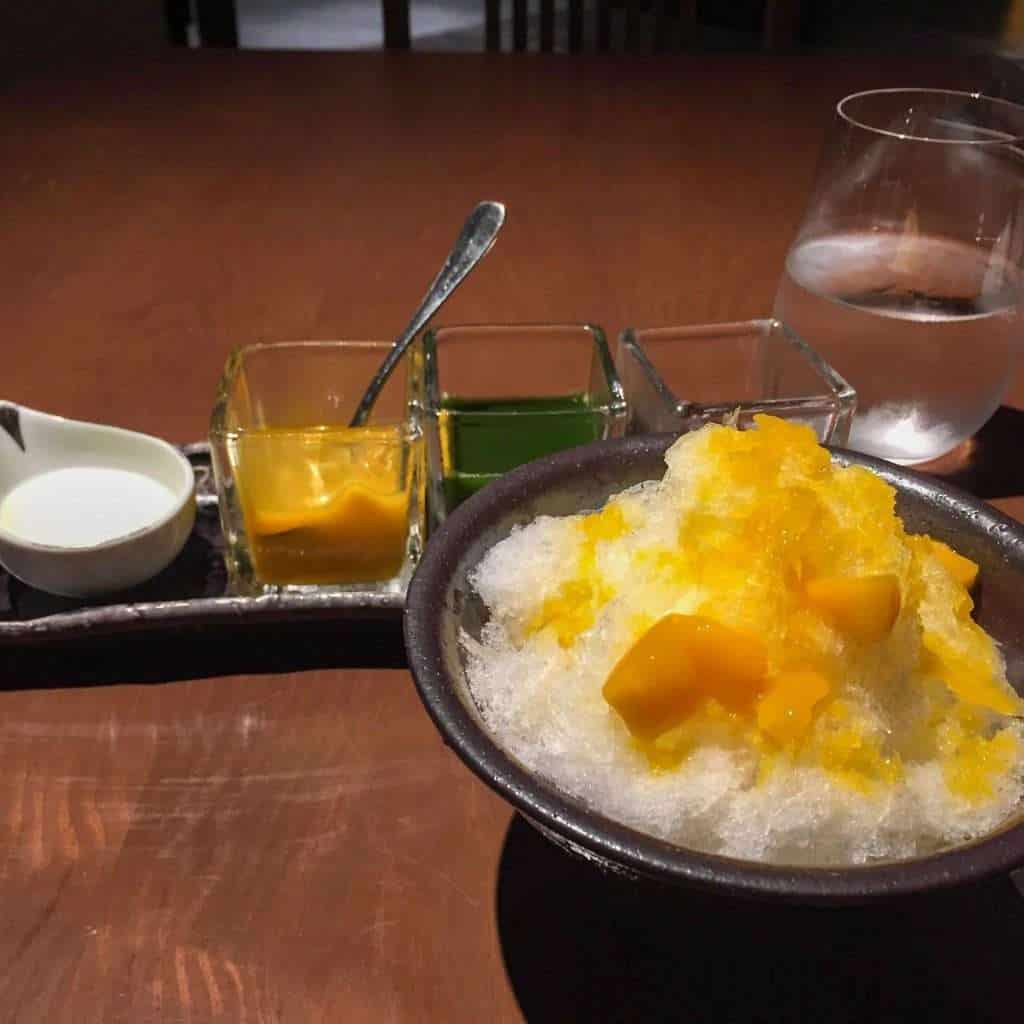Mango flavoured Kakigōri, a Japanese shaved ice dessert
