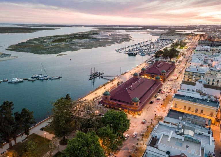 Aerial view of Olhão and the Ria Formosa