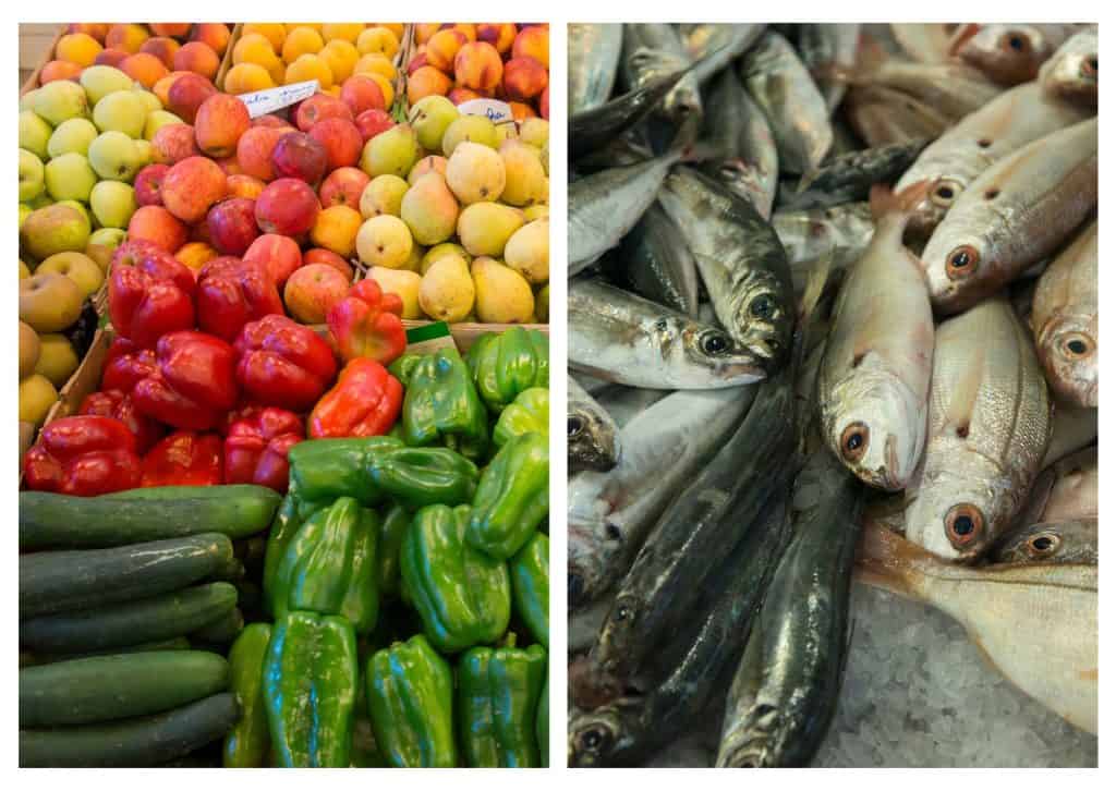 Fruits, vegetables and fish sold at Municipal Market of Olhao, Portugal