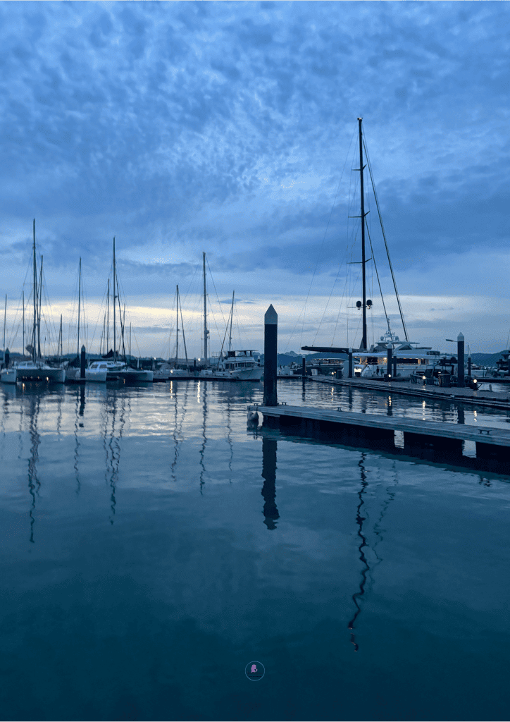 A serene marina in Langkawi, Malaysia at dusk