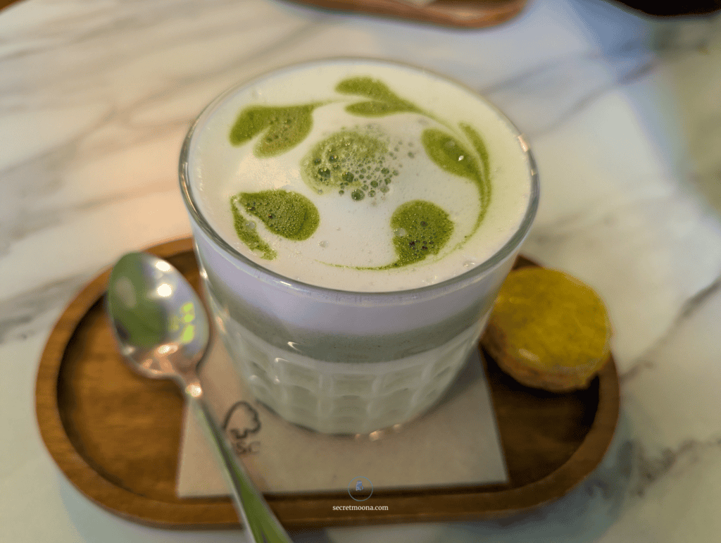 Matcha latte from a charming cafe on Rue d'Antibes, Cannes France