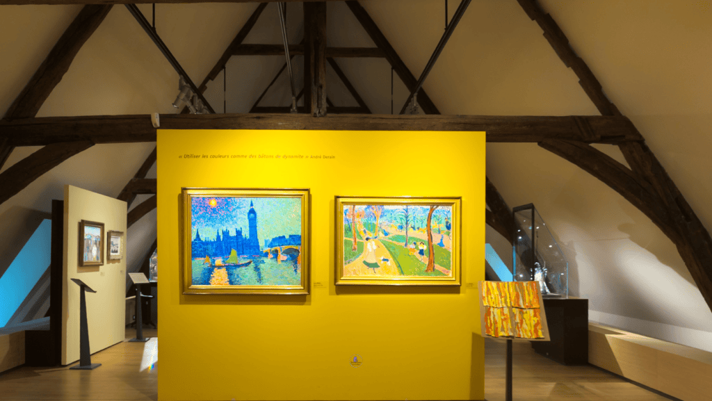 Colourful paintings displayed inside the Museum of Modern Art in Troyes