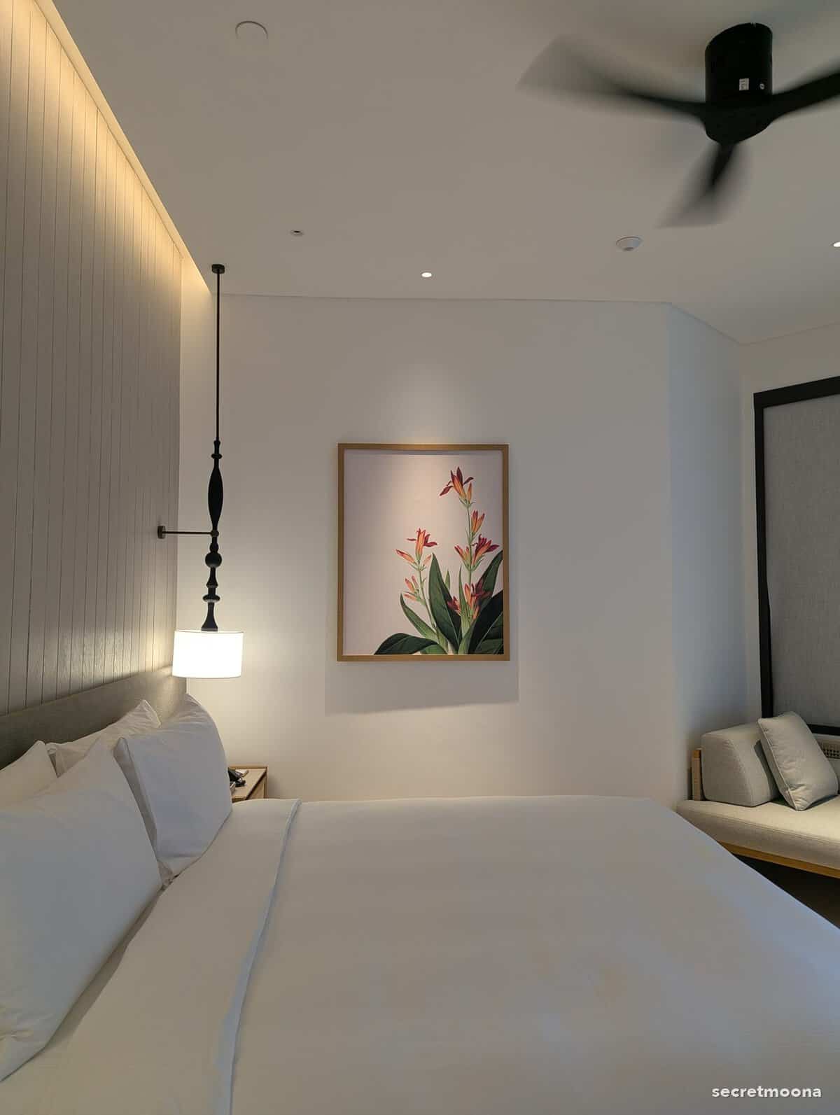 View into a Deluxe King Room at Hilton Burau Bay Langkawi from just inside the door